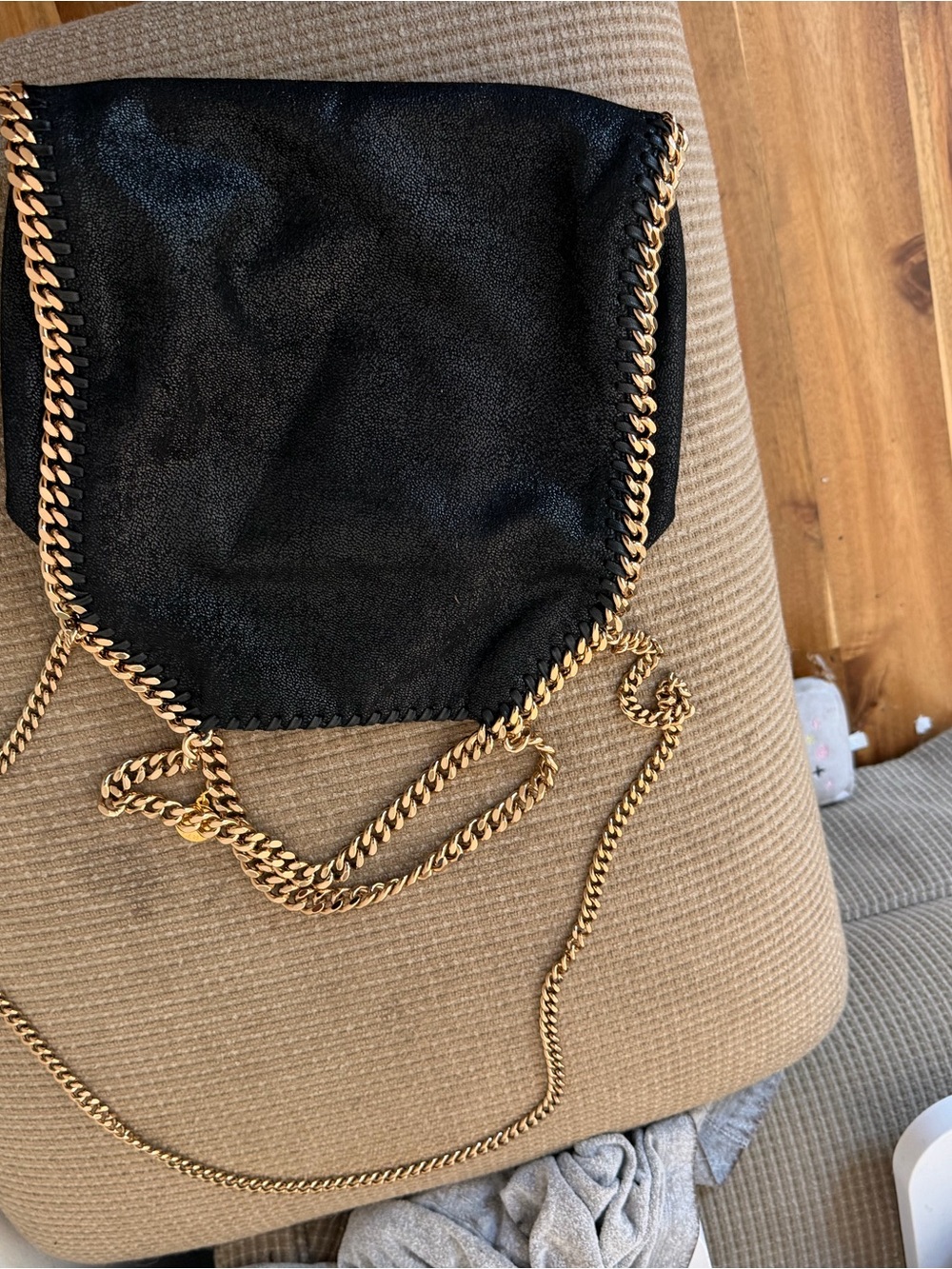 Stella McCartney Black Shoulder Bag with Gold Chain Trim